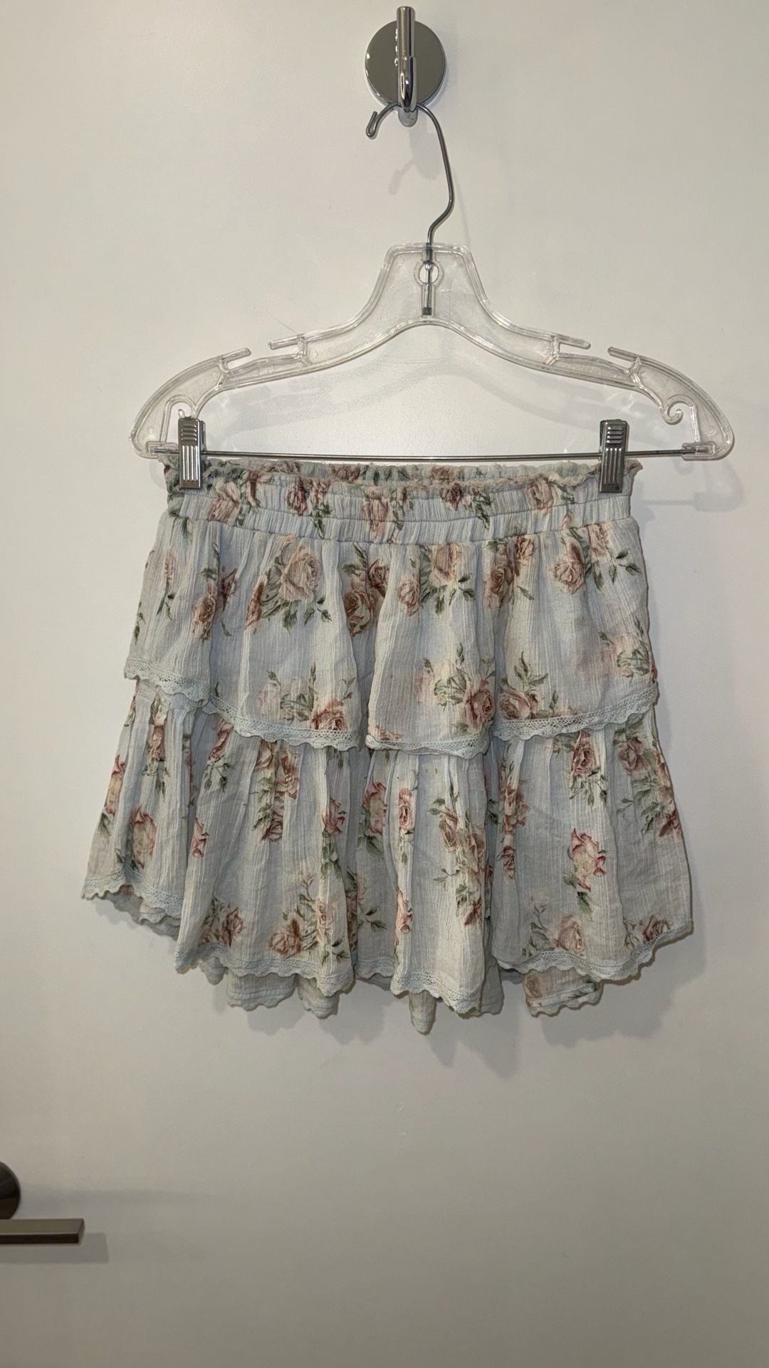 Loveshackfancy Floral Tiered Ruffle Mini Skirt With Lace Trim